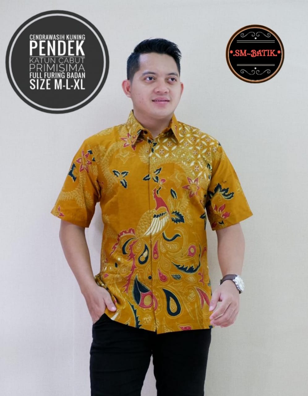 cover-CENDRAWASIH KUNING Kemeja Batik Pria Solo Lengan Pendek Lapis Furing BY SM-1