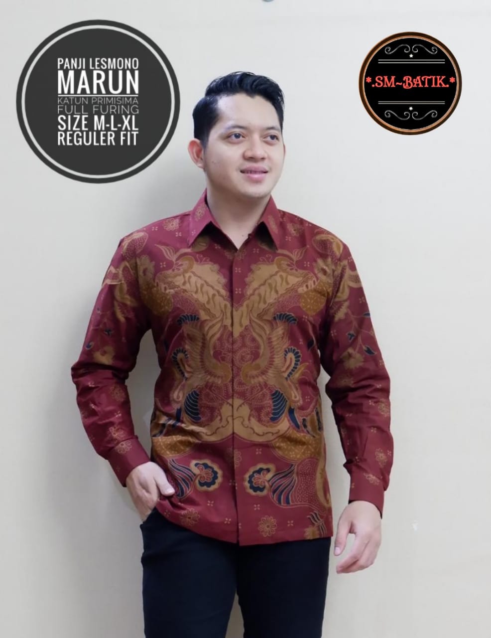 cover-PANJI LESMONO MARUN Kemeja Batik Pria Solo Lengan Panjang Lapis Furing BY SM-1