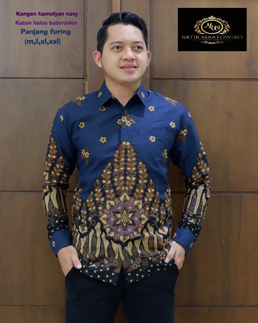 cover-KANGEN KAMULYAN NAVY Kemeja Batik Pria Solo Lengan Panjang Lapis Furing BY MARTOWIRO-1