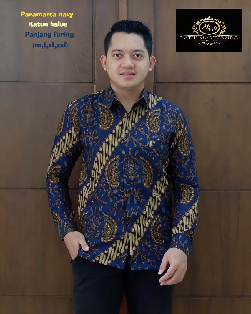 cover-PARAMARTA NAVY Kemeja Batik Pria Solo Lengan Panjang Lapis Furing BY MARTOWIRO-1