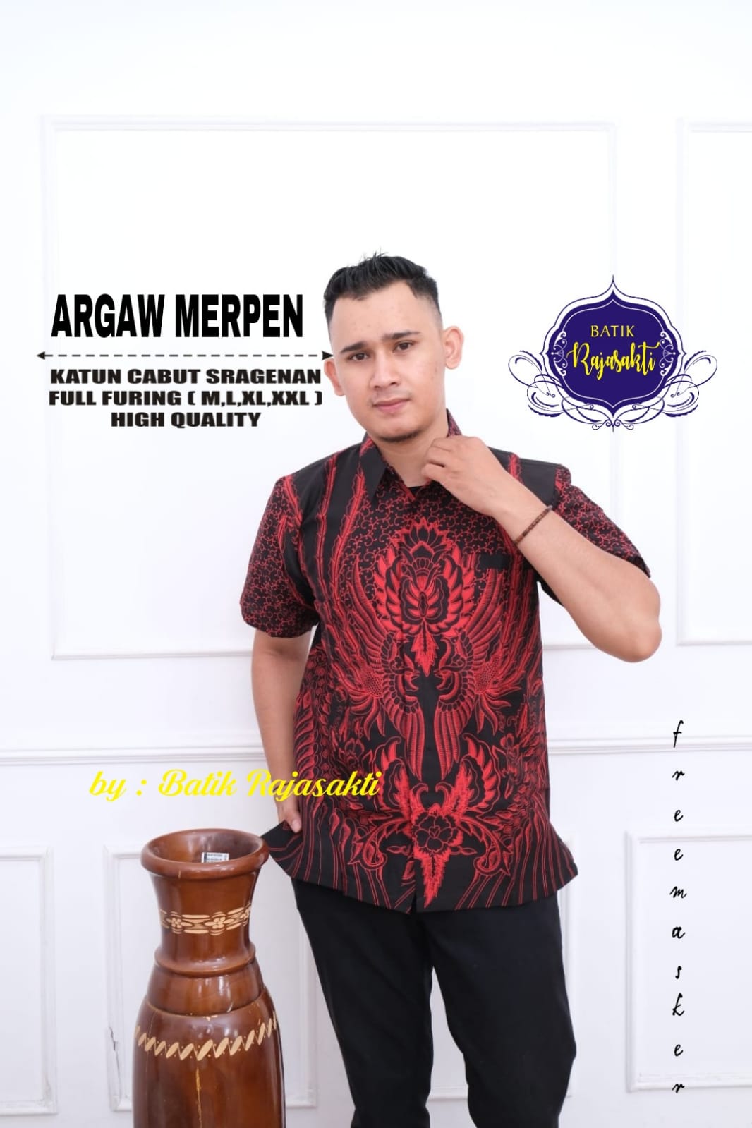cover-ARGAW MERAH KEMEJA BATIK PRIA SOLO LENGAN PENDEK LAPIS FURING BY RAJASAKTI-1