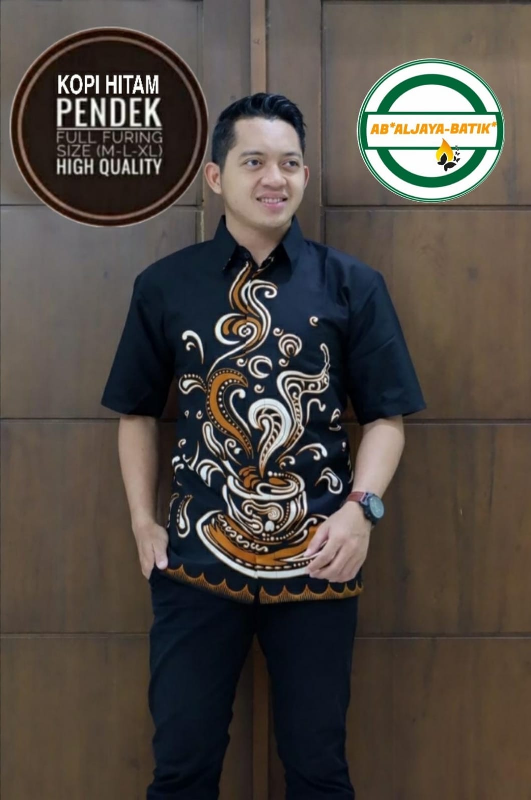 cover-KOPI HITAM Kemeja Batik Pria Solo Lengan Pendek Lapis Furing BY ALJAYA-1