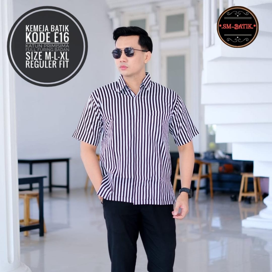 cover-KODE E16 Kemeja Batik Pria Solo Lengan Pendek Lapis Furing BY SM-1