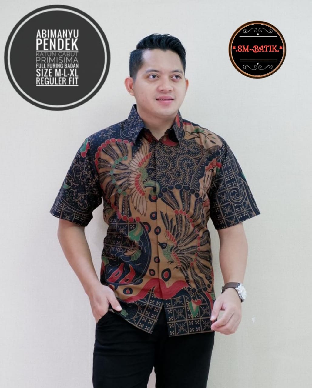 cover-ABIMANYU Kemeja Batik Pria Solo Lengan Pendek Lapis Furing BY SM-1