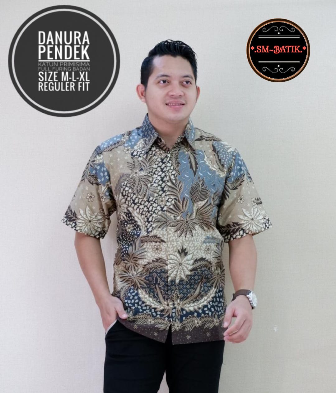 cover-DANURA Kemeja Batik Pria Solo Lengan Pendek Lapis Furing BY SM-1