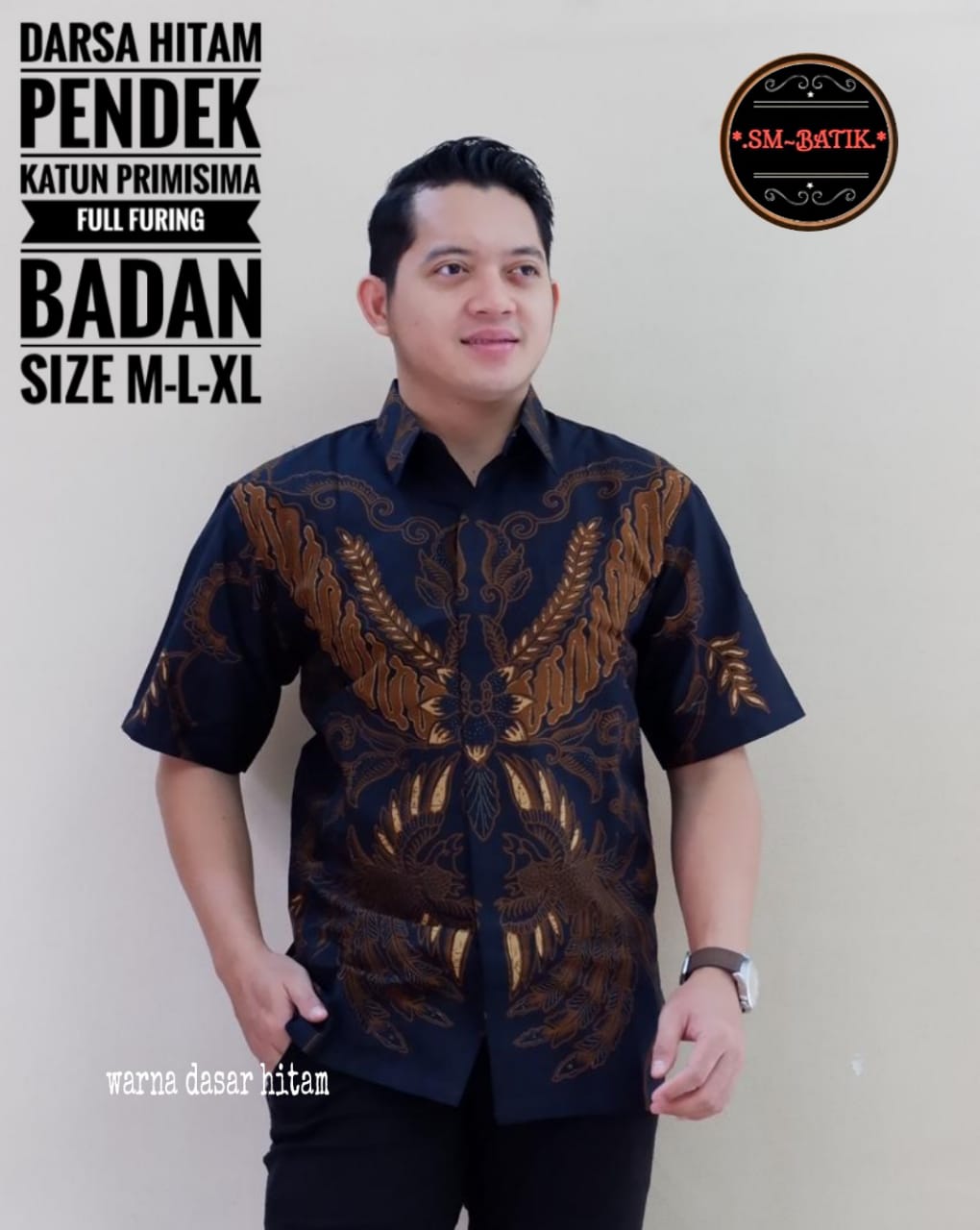 cover-DARSA HITAM Kemeja Batik Pria Solo Lengan Pendek Lapis Furing BY SM-1
