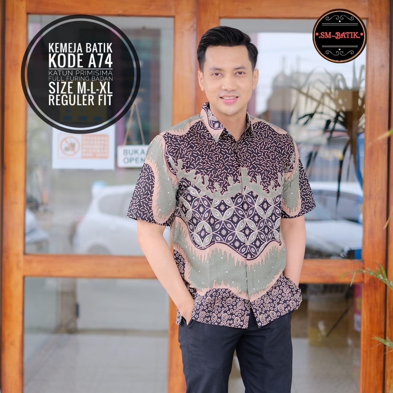 cover-KODE A74 Kemeja Batik Pria Solo Lengan Pendek Lapis Furing BY SM-1