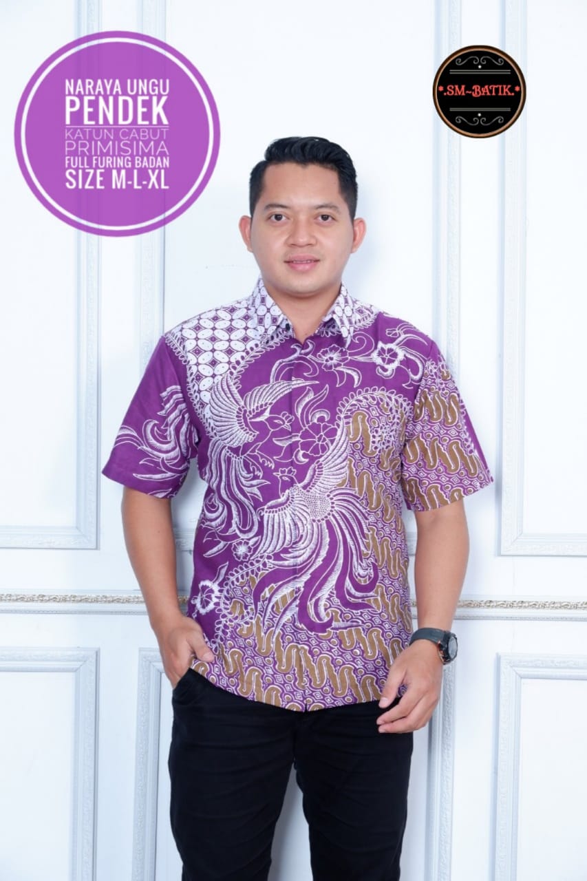 cover-NARAYA Kemeja Batik Pria Solo Lengan Pendek Lapis Furing BY SM-1