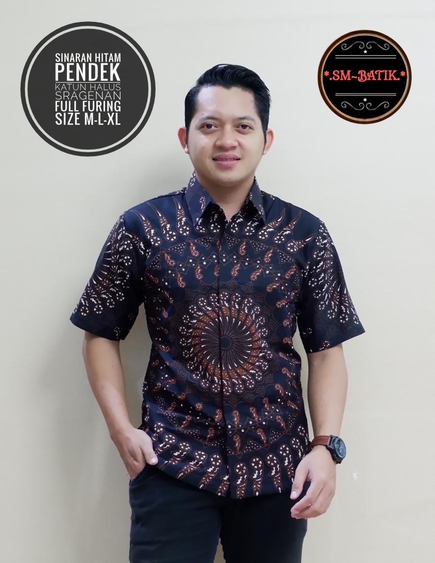 cover-SINARAN HITAM Kemeja Batik Pria Solo Lengan Pendek Lapis Furing BY SM-1