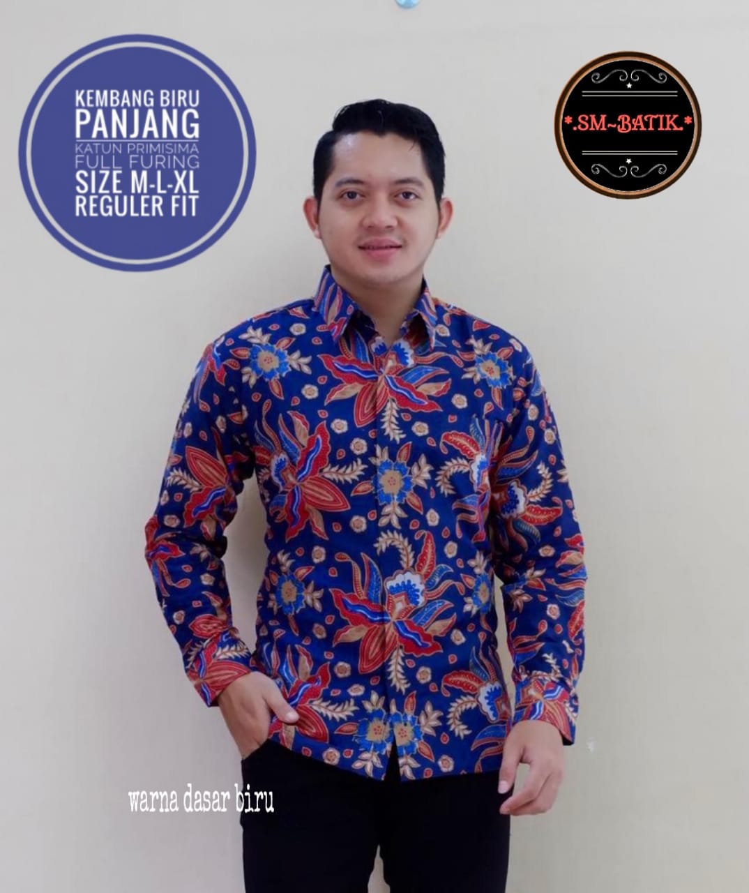 cover-KEMBANG BIRU Kemeja Batik Pria Solo Lengan Panjang Lapis Furing BY SM-1