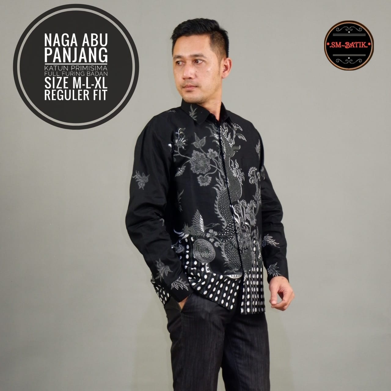 cover-NAGA ABU Kemeja Batik Pria Solo Lengan Panjang Lapis Furing BY SM-1