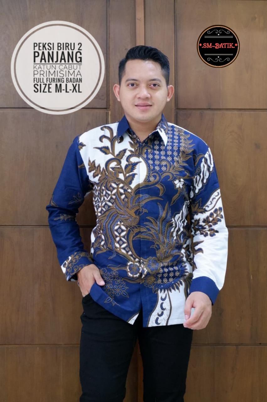 cover-PEKSI BIRU 2 Kemeja Batik Pria Solo Lengan Panjang Lapis Furing BY SM-1