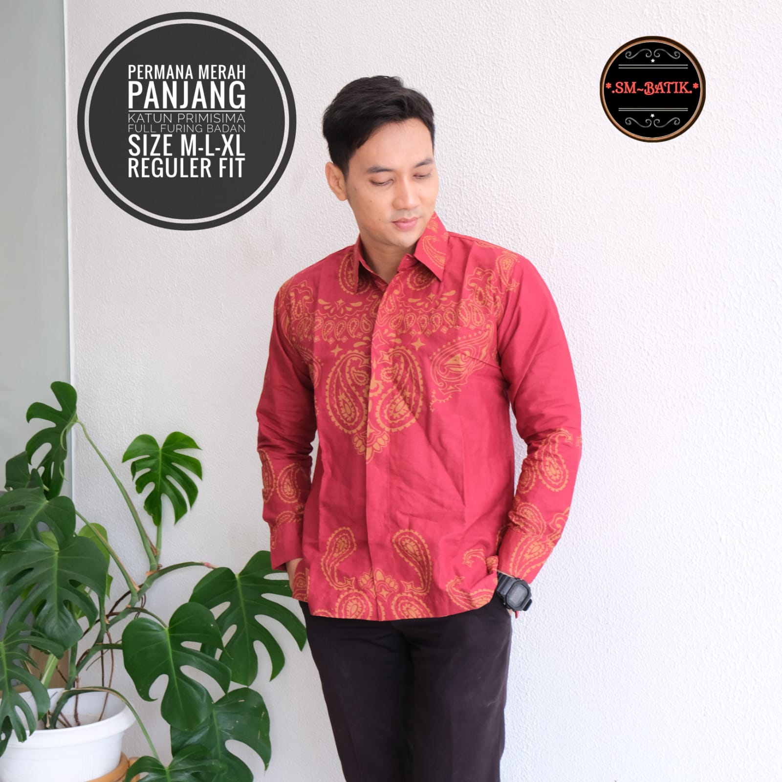 cover-PERMANA MERAH 3 Kemeja Batik Pria Solo Lengan Panjang Lapis Furing BY SM-1