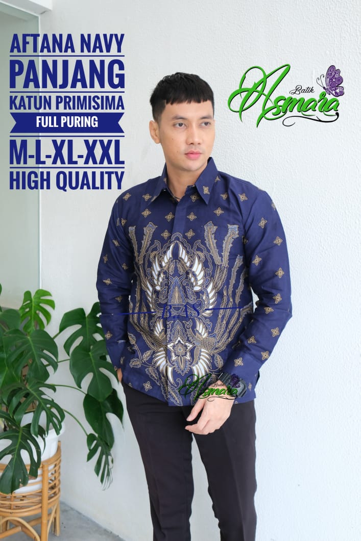 cover-AFTANA NAVY Kemeja Batik Pria Solo Lengan Panjang Lapis Furing BY ASMARA-1