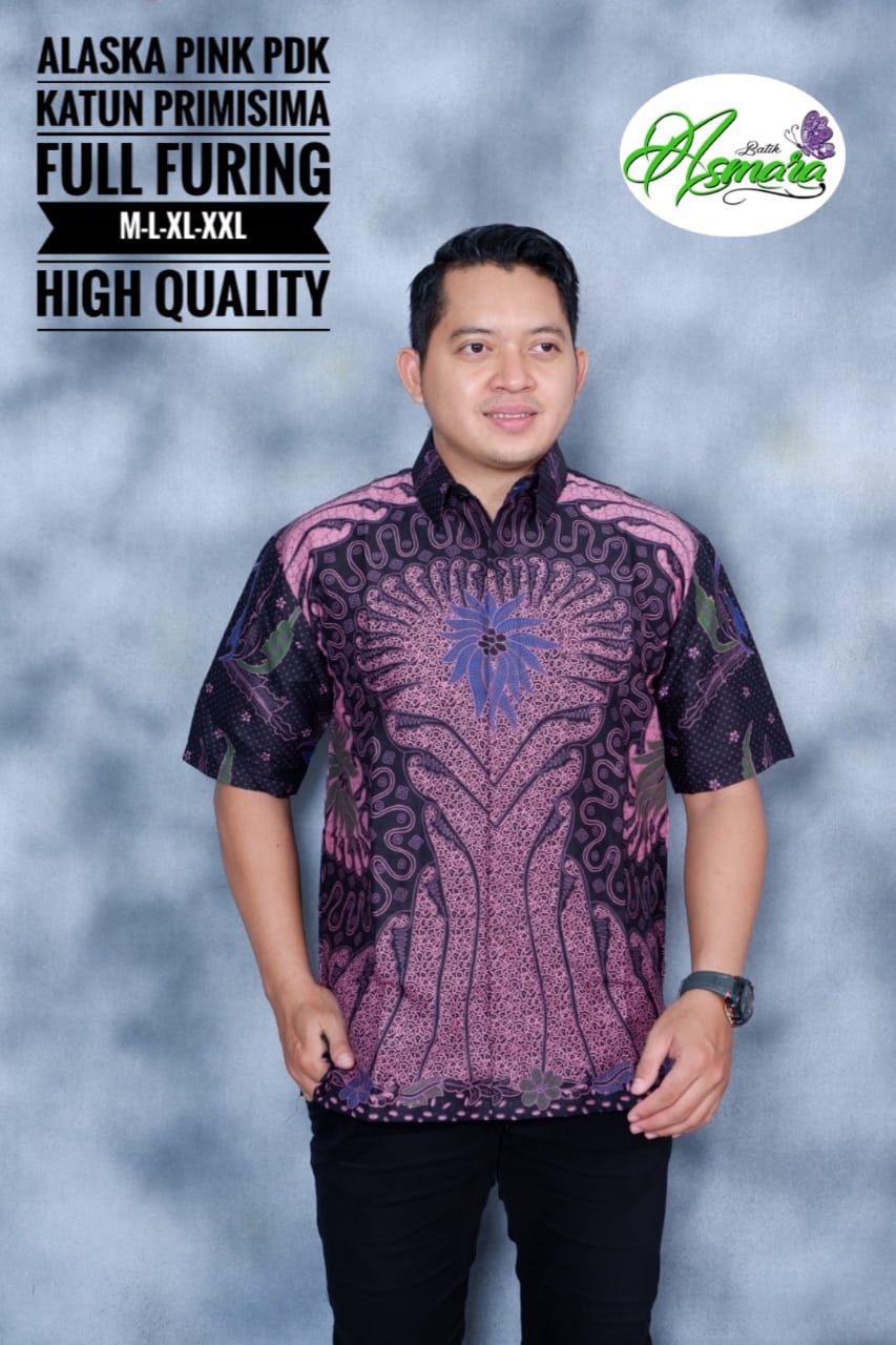 cover-ALASKA PINK Kemeja Batik Pria Solo Lengan Pendek Lapis Furing BY ASMARA-1