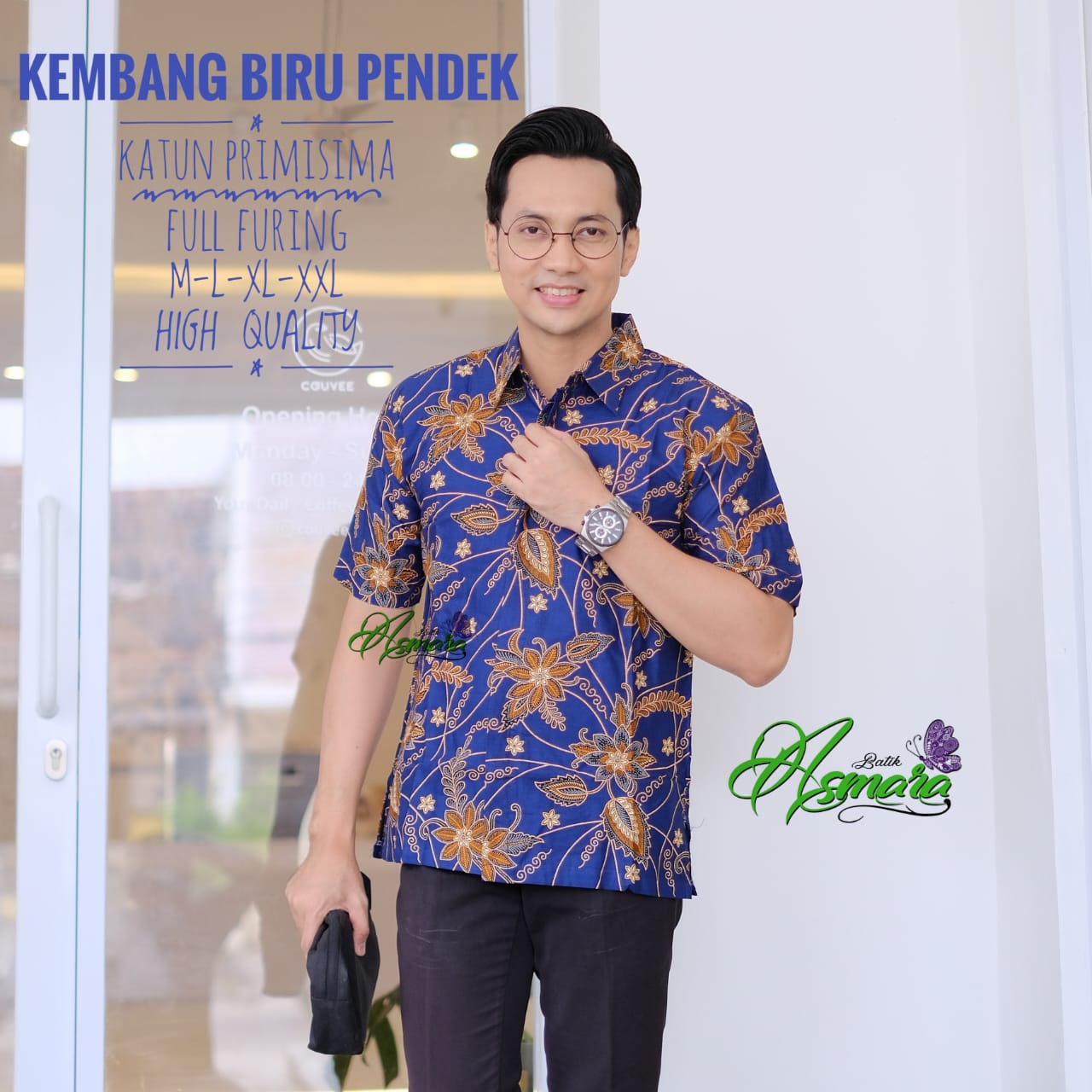 cover-KEMBANG BIRU 2 Kemeja Batik Pria Solo Lengan Pendek Lapis Furing BY ASMARA-1