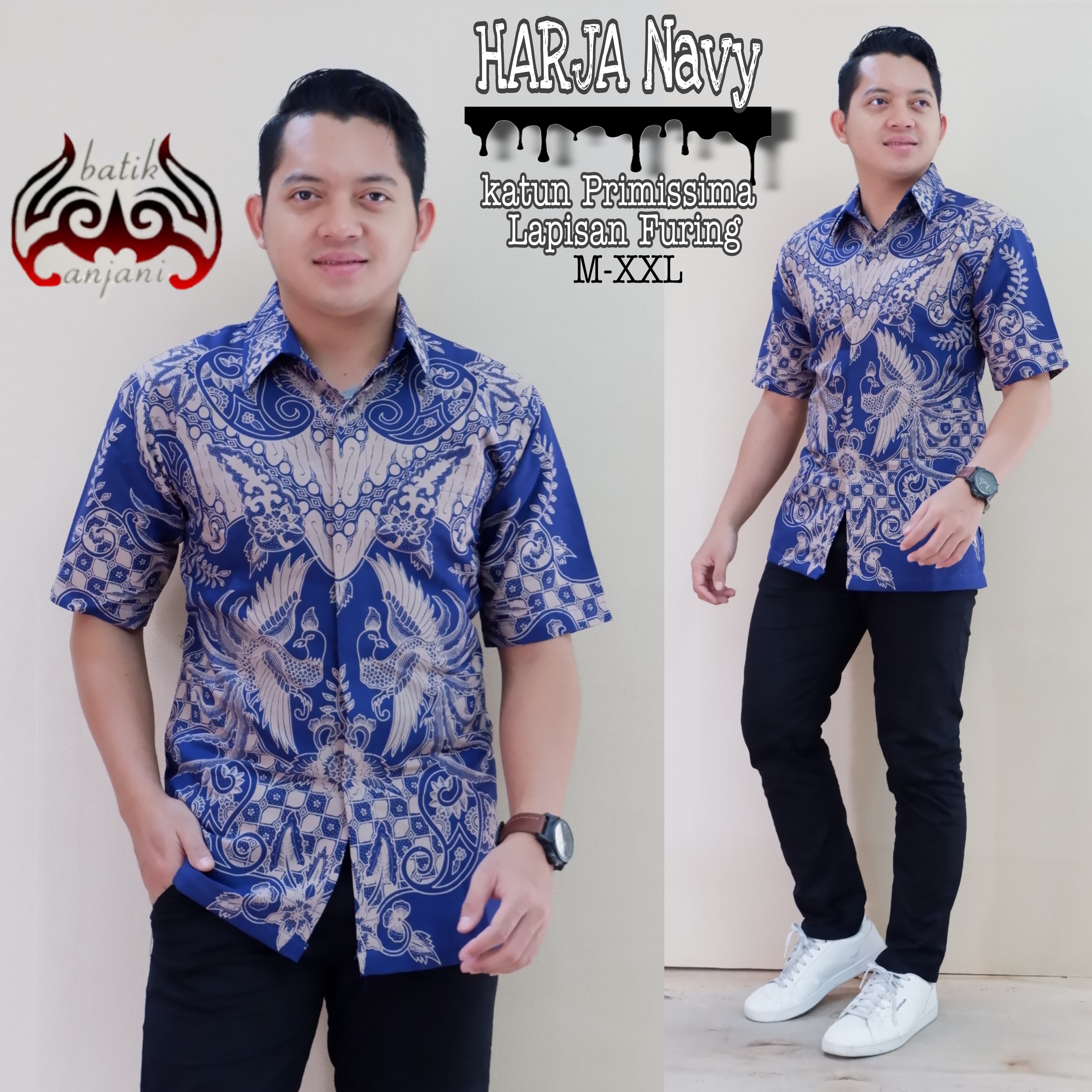 cover-HARJA NAVY Kemeja Batik Pria Solo Lengan Pendek Lapis Furing BY ANJANI-1