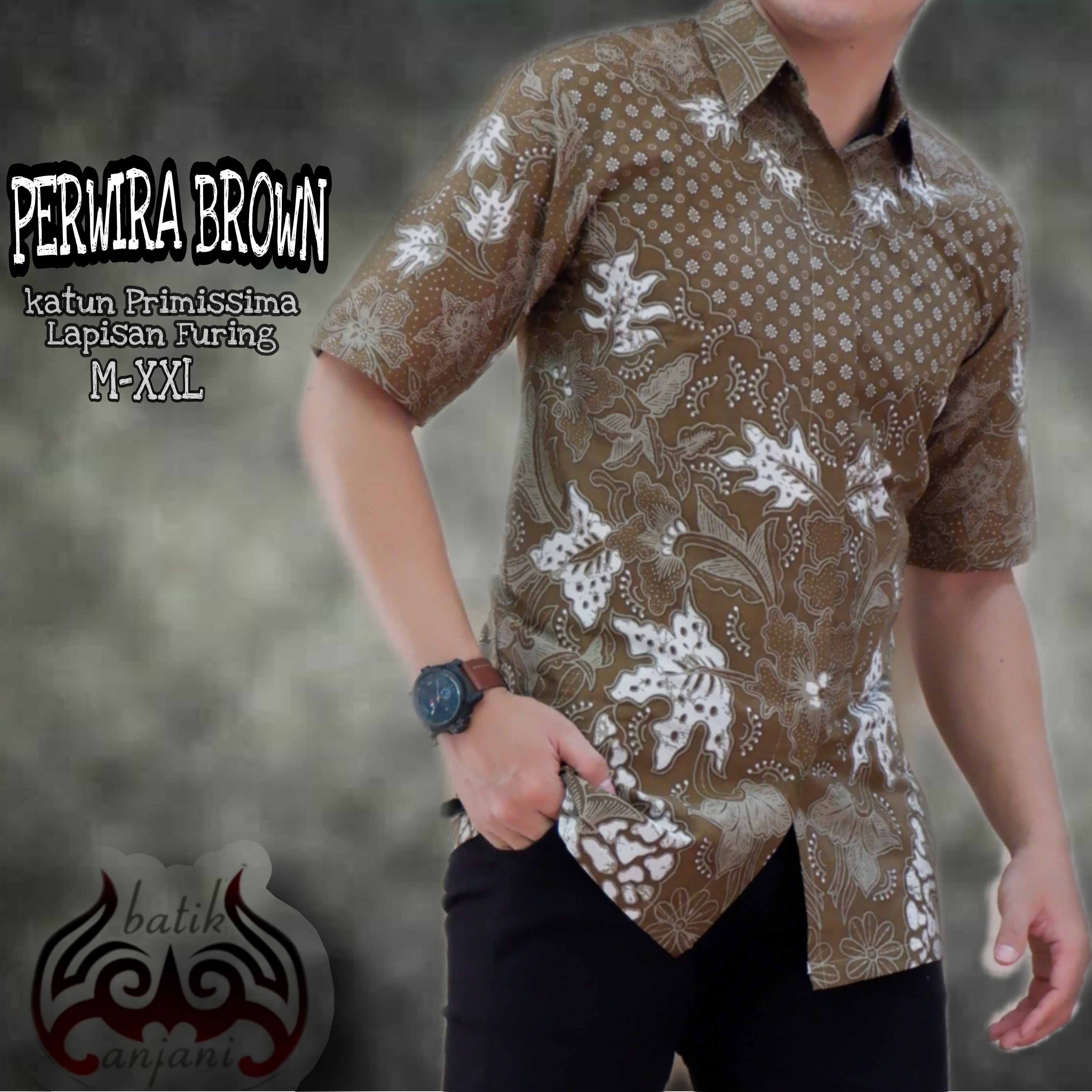 cover-PERWIRA BROWN Kemeja Batik Pria Solo Lengan Pendek Lapis Furing BY ANJANI-1