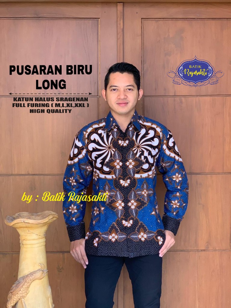 cover-PUSARAN BIRU LONG Kemeja Batik Pria Solo Lengan PANJANG Lapis Furing BY RAJASAKTI-1