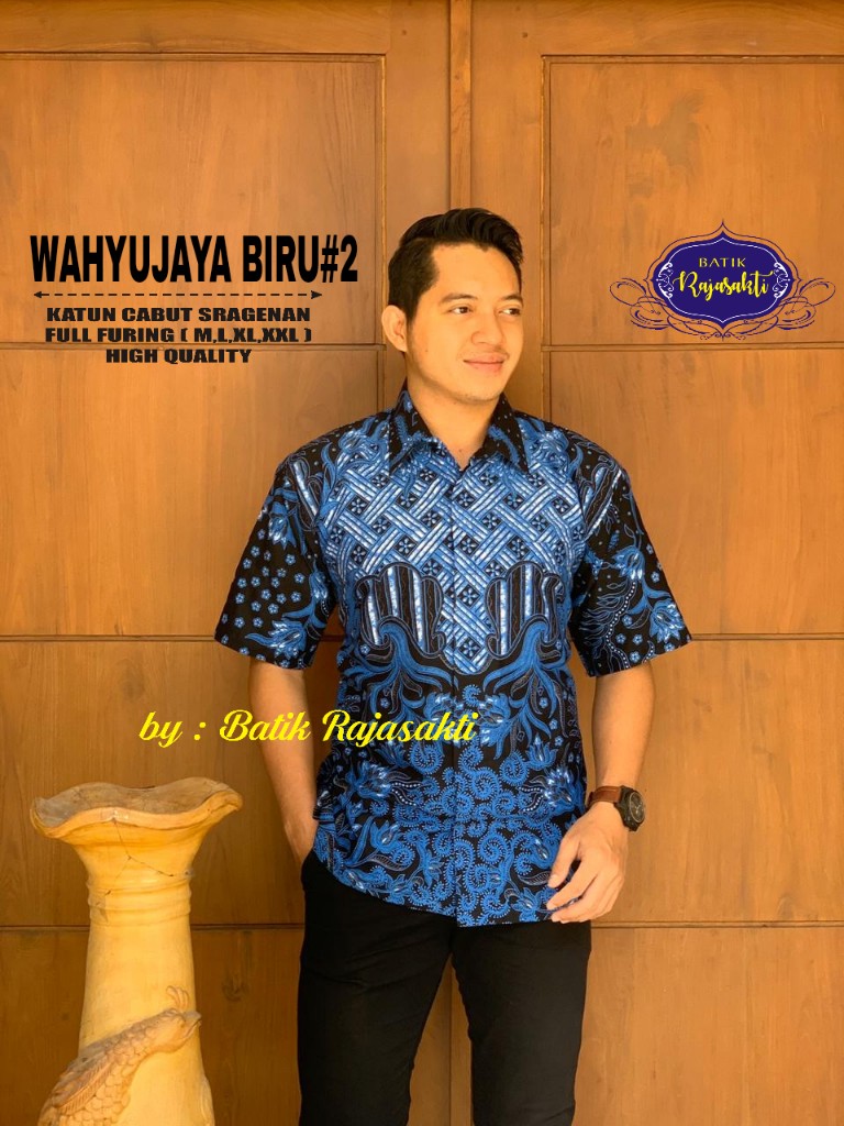 cover-WAHYUJAYA BIRU 2 Kemeja Batik Pria Solo Lengan PENDEK Lapis Furing BY RAJASAKTI-1