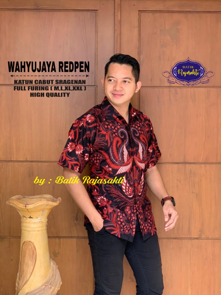 cover-WAHYUJAYA RED Kemeja Batik Pria Solo Lengan PENDEK Lapis Furing BY RAJASAKTI-1