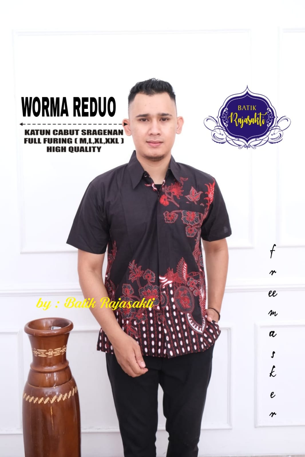 cover-WORMA RED DUO Kemeja Batik Pria Solo Lengan PENDEK Lapis Furing BY RAJASAKTI-1