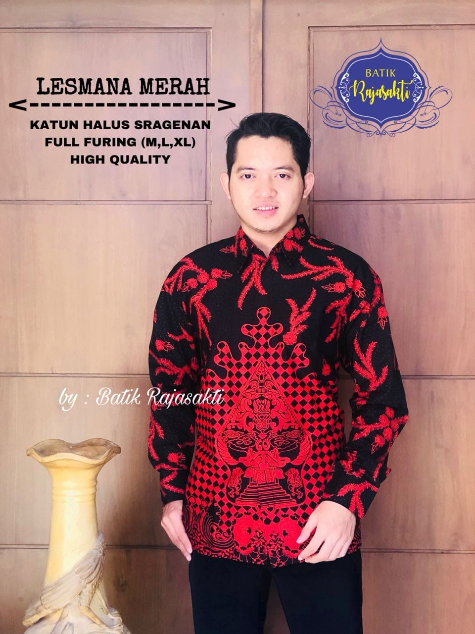 cover-LESMANA MERAH Kemeja Batik Pria Solo Lengan PANJANG Lapis Furing BY RAJASAKTI-1