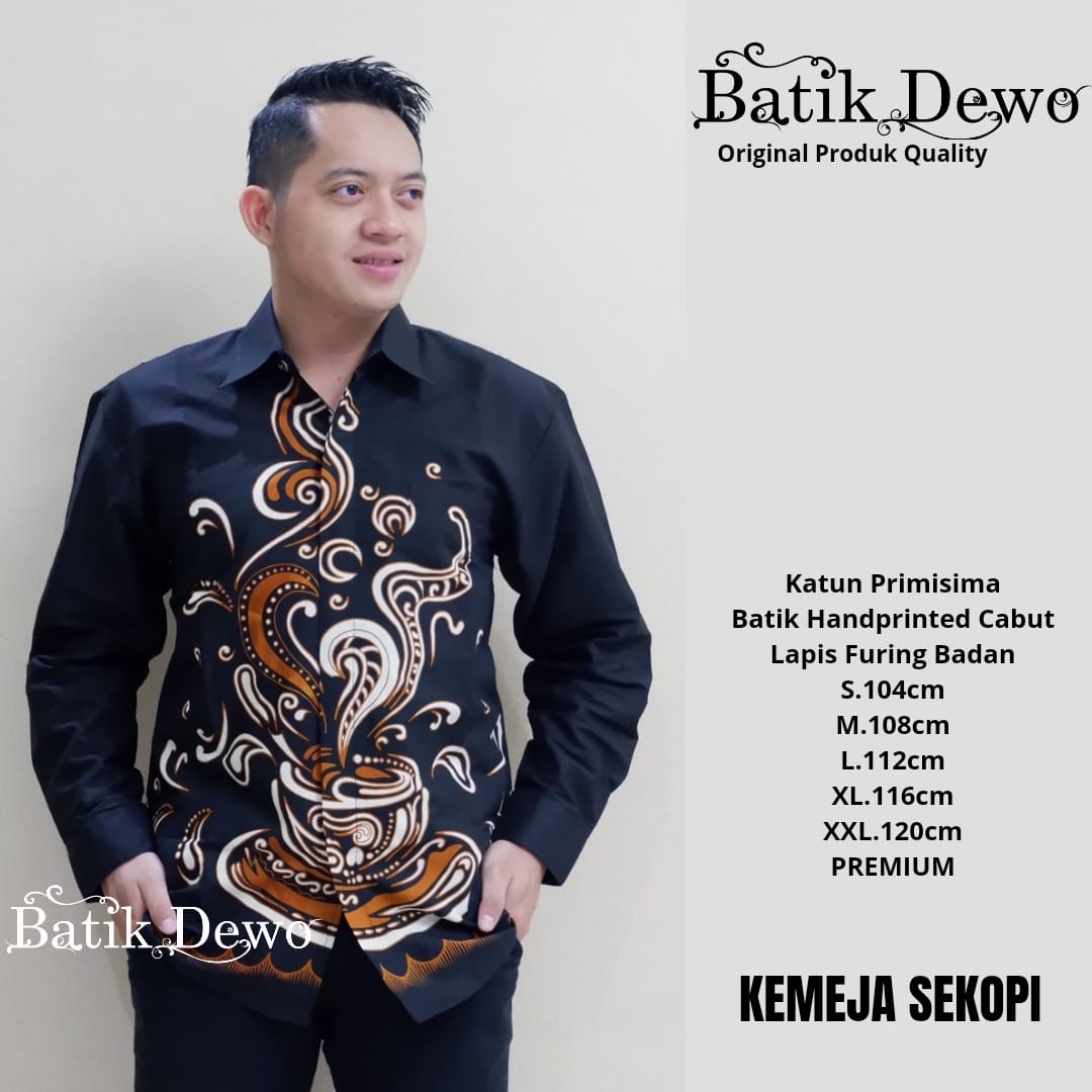 cover-SEKOPI HITAM 1 Kemeja Batik Pria Solo Lengan PANJANG Lapis Furing BY DEWO-1