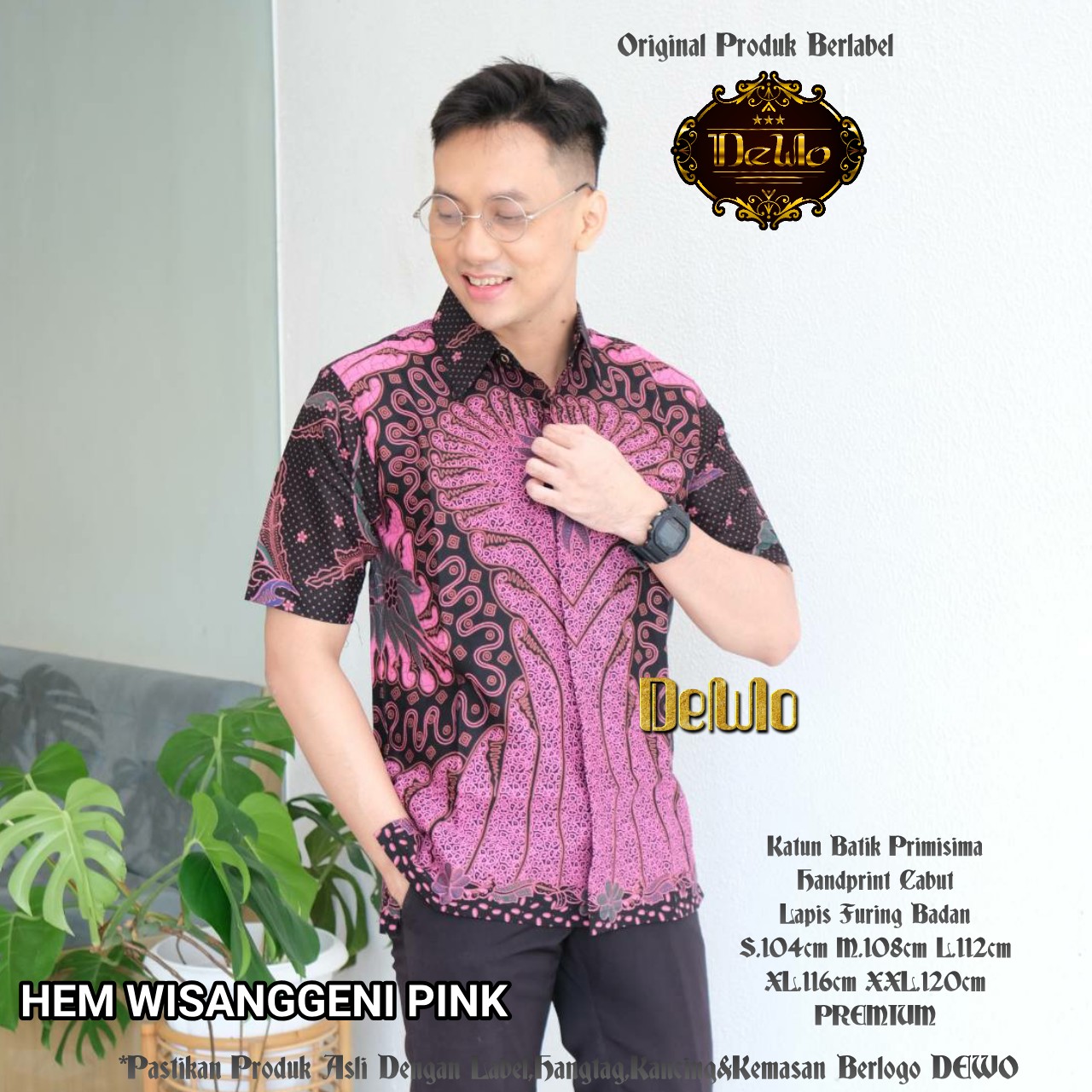 cover-WISANGGENI PINK Kemeja Batik Pria Solo Lengan PENDEK Lapis Furing BY DEWO-1