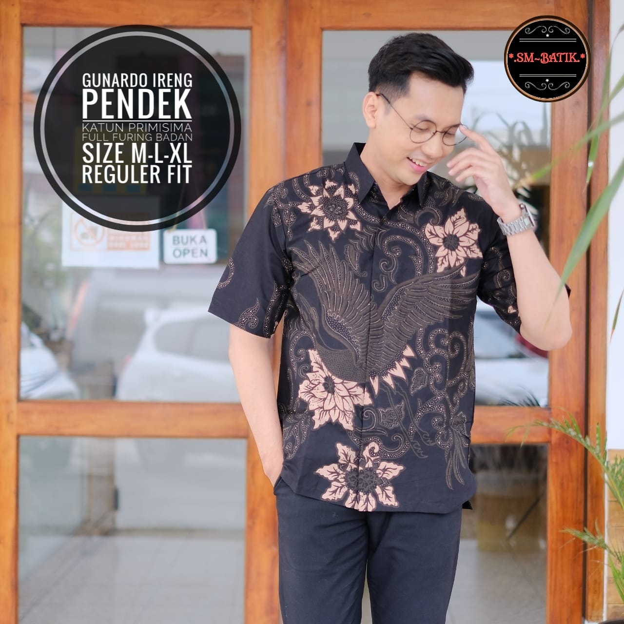 cover-GUNARDO IRENG Kemeja Batik Pria Solo Lengan Pendek Lapis Furing BY SM-1