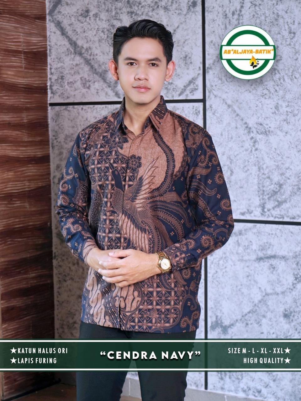 cover-CENDRA NAVY Kemeja Batik Pria Solo Lengan Panjang Lapis Furing By Aljaya-1